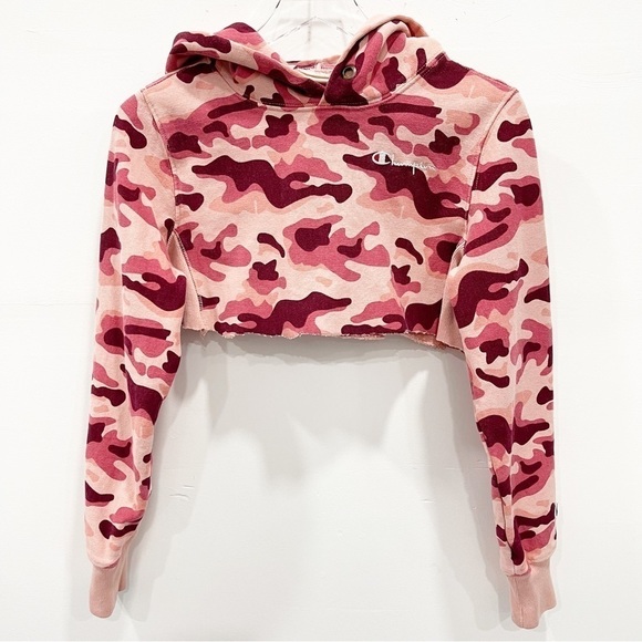 Champion Reverse Weave Women’s Classic Camo Hoody Cropped Large Pink - Picture 1 of 7